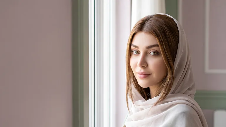 زنی آرام کنار پنجره در نور ملایم روز